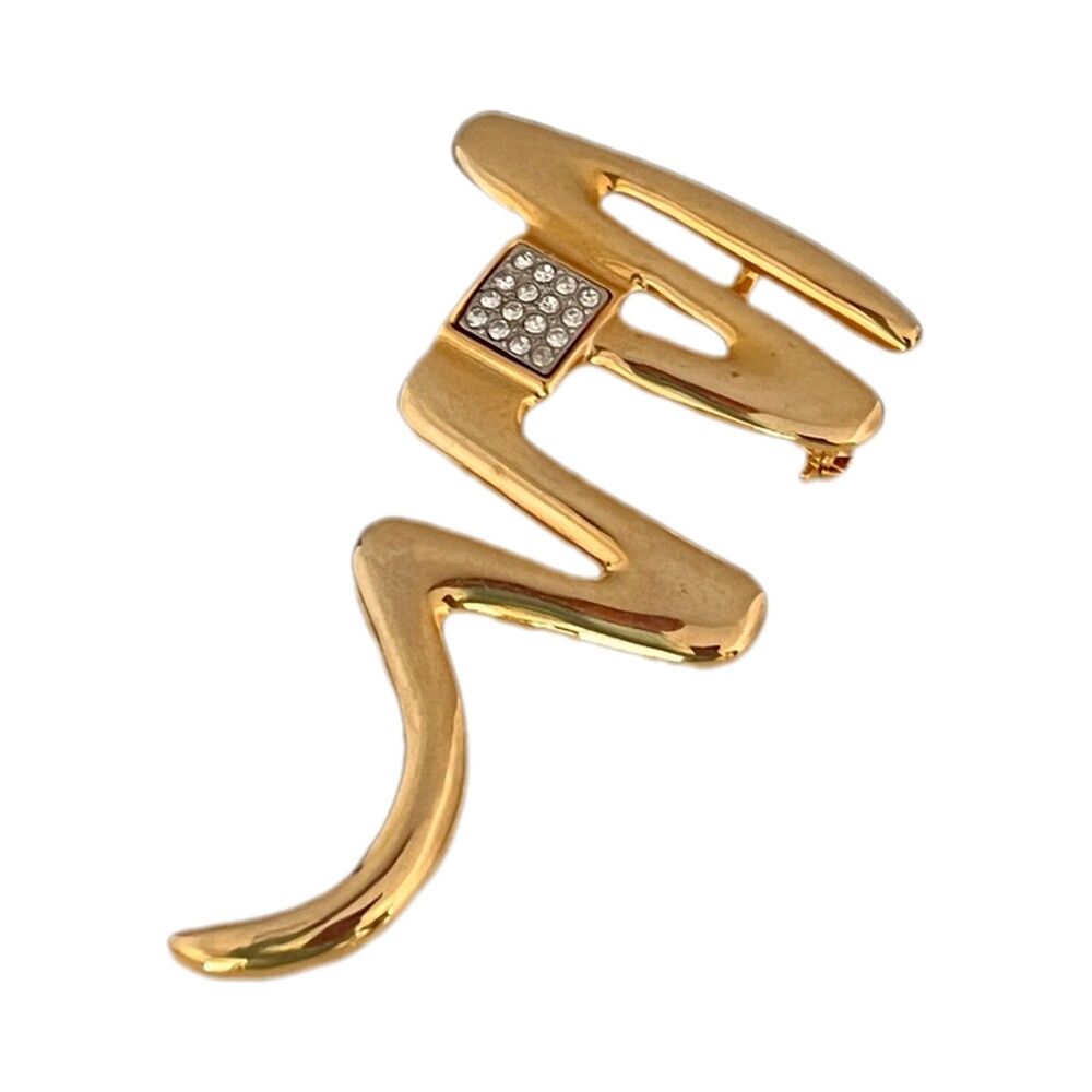 Vintage 1980s Park Lane Gold Tone Rhinestone Pendant Brooch Signed - 1J